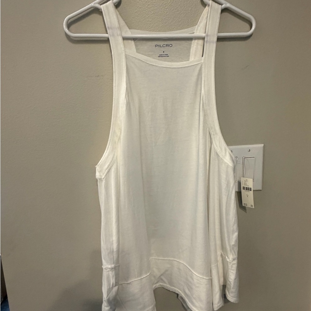 Pilcro Soft White Cotton Swing Tank Top (with Asymmetrical Hemline) Size Small